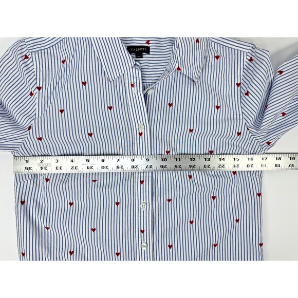 Talbots Womens XS Striped Button Down Shirt Red Heart Print Long Sleeve Cotton - Picture 9 of 12
